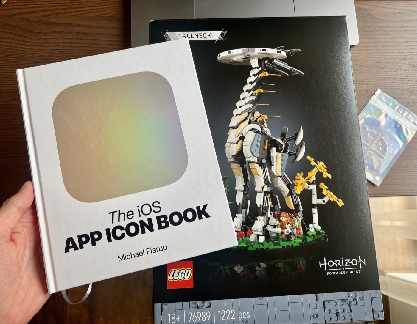 The iOS App Icon Book beside a large LEGO display set