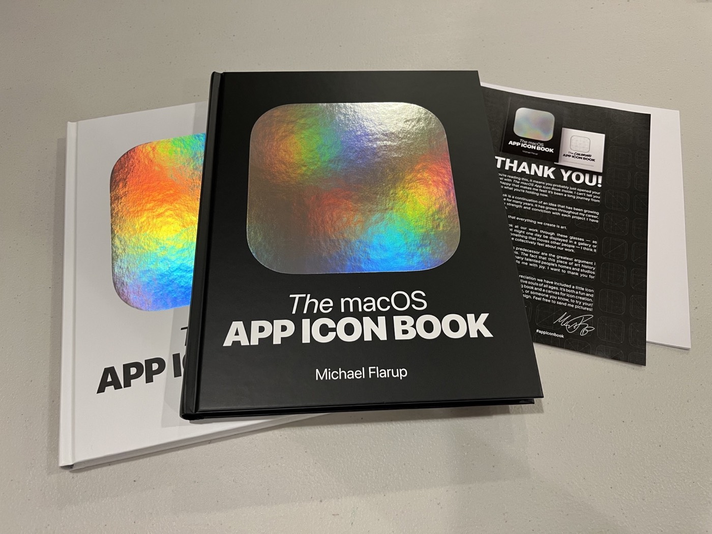 The App Icon Books and their printed thank-you insert